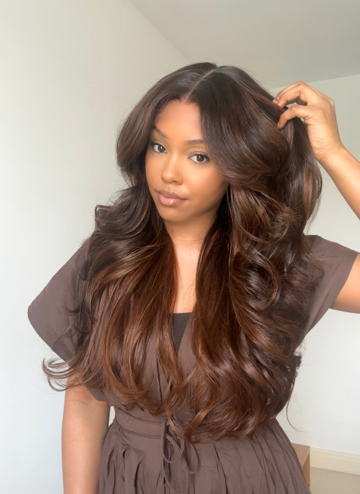 VICTORIA - CHESTNUT HIGHLIGHTS 5x5 HD WIG - READY TO SHIP | LARGE CAP