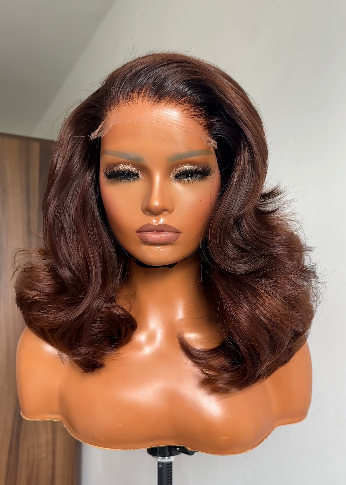 ROBYN - 12" LAYERED DARK COPPER 5x5 HD WIG - READY TO SHIP | MEDIUM CAP