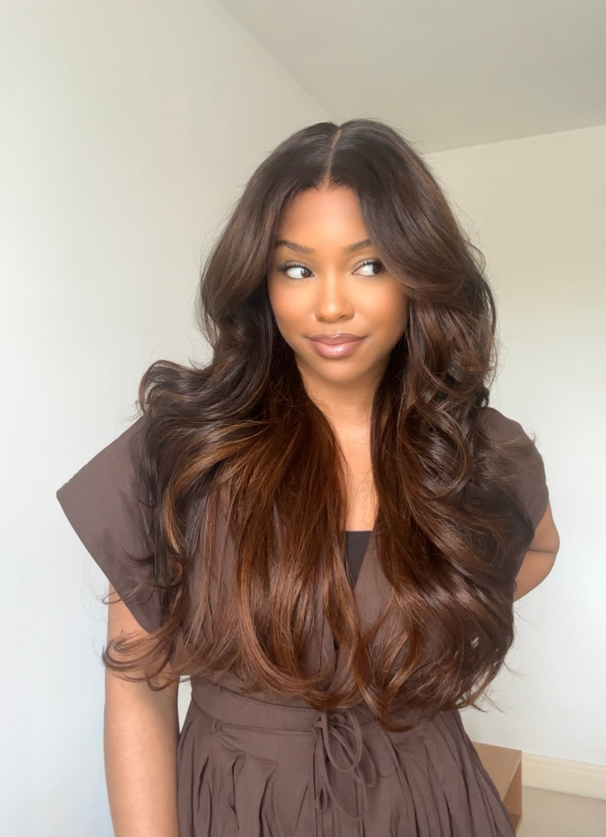 VICTORIA - CHESTNUT HIGHLIGHTS 5x5 HD WIG - READY TO SHIP | LARGE CAP