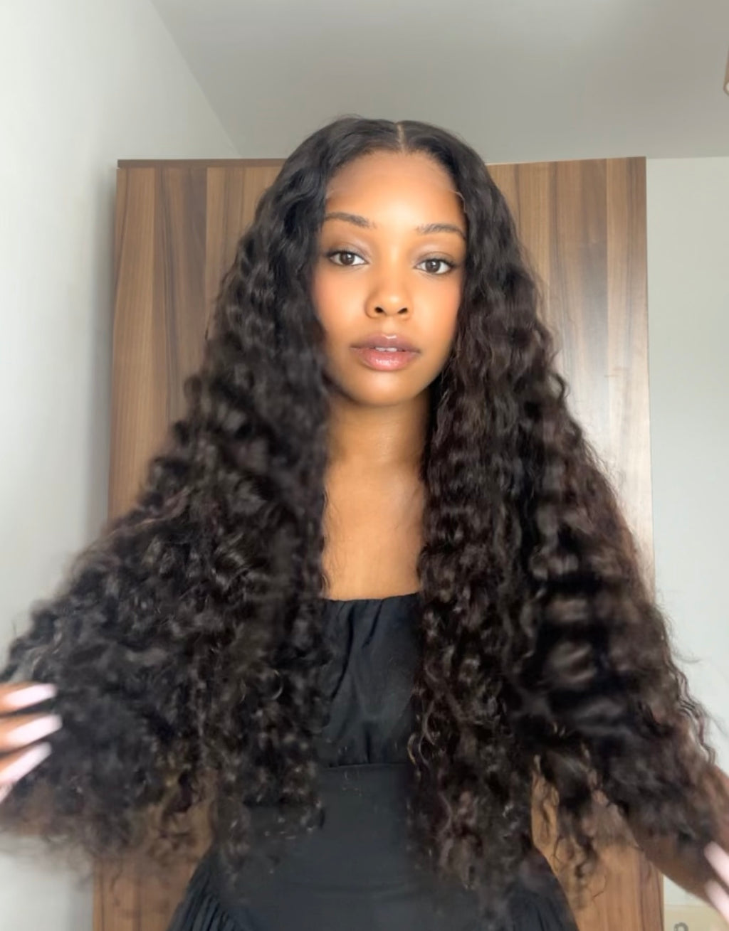 NINA - MIDDLE PART DEEP CURLY CURLY BROWN SUBTLE HIGHLIGHTS 5x5 HD WIG - READY TO SHIP | MEDIUM CAP
