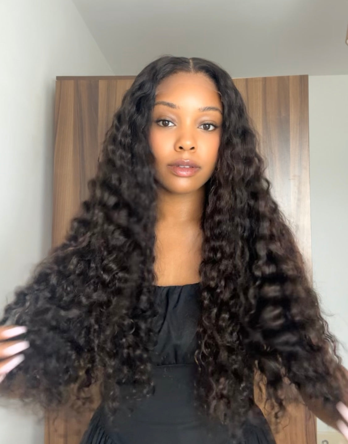 NINA - MIDDLE PART DEEP CURLY CURLY BROWN SUBTLE HIGHLIGHTS 5x5 HD WIG - READY TO SHIP | MEDIUM CAP